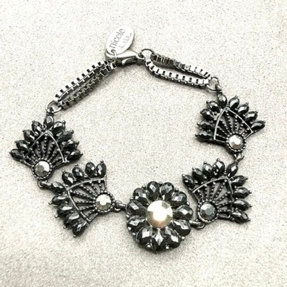 Nicole Miller Bracelet Hematite Tone Crystal Fan Link Art Deco